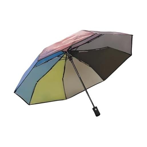 XUEPAYZK ombrello pieghevole trasparente ombrello arcobaleno colore viaggio donne antivento tre pieghevoli chiari ombrelli automatici pioggia-arcobaleno nero