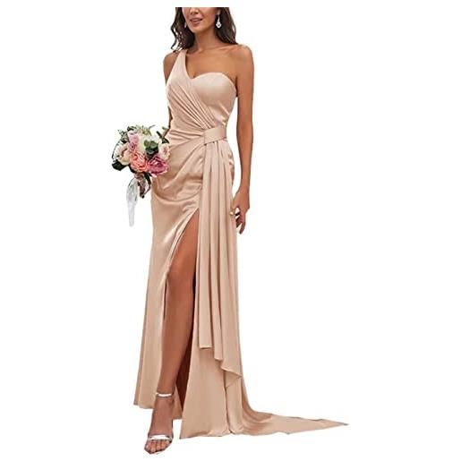HPPEE abiti da damigella d'onore della sirena una spalla senza maniche abiti da festa nuziale formale con fessura, oro rosa, 40