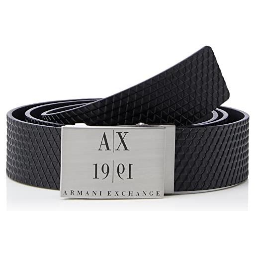 Armani Exchange heritage project metal buckle cintura, nero, taglia unica uomo