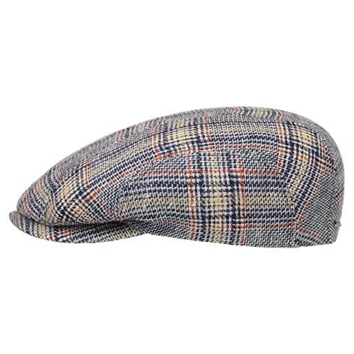 Stetson coppola in lino colour check uomo - made germany berretto cappello piatto cappellino estivo con visiera, fodera estate/inverno - 59 cm blu