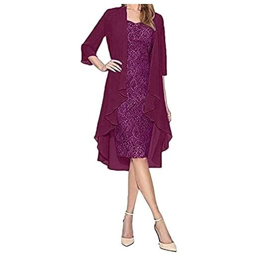 Vagbalena donne classico chiffon splicing due pezzi abiti eleganti partito abiti donna tinta unita due pezzi pizzo cardigan chiffon partito matrimonio abito lungo (marrone, l)