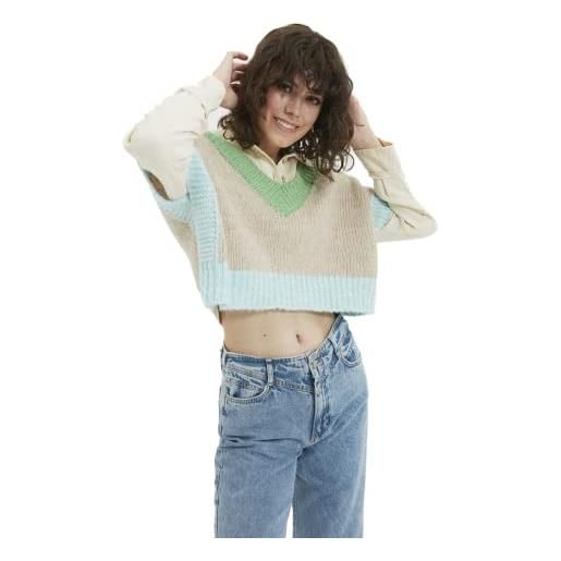 Trendyol gilet maglione tessuto con scollo a v standard donna, pietra