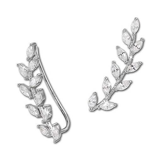 SilberDream gso429w - orecchini ear cuff a morsetto in argento 925, con zirconia a forma di foglia