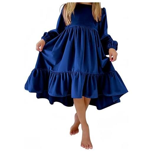 Ocean Plus vestito da bambina autunno a maniche lunghe swing in pelle scamosciata per feste abito da principessa (m (135-140cm), nero)
