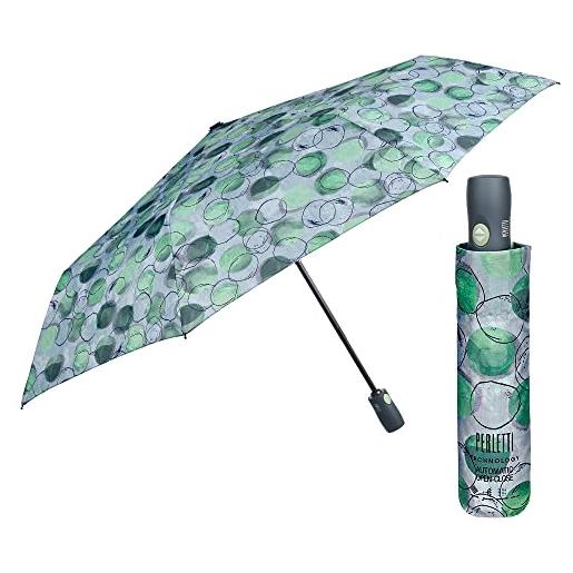 PERLETTI ombrello donna pieghevole tinta unita con colori in contrasto - ombrello piccolo borsa antivento resistente - ombrello compatto apri chiudi automatico - diametro 98 cm (cerchi verde)