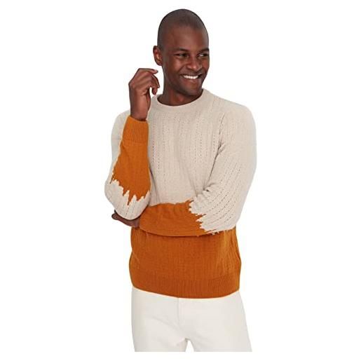 Trendyol maglione slim con stampa batik girocollo maglia di tuta, arancione, l uomo