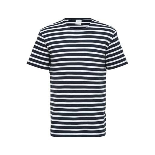 SELECTED HOMME seleted homme slhbriac stripe ss o-neck tee w noos t-shirt, blu navy/strisce: bianco brillante, m uomo