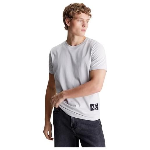 Calvin Klein Jeans uomo t-shirt maniche corte badge turn up sleeve scollo rotondo, grigio (lunar rock), xs
