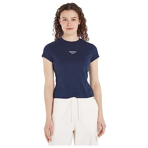 Tommy Jeans t-shirt donna maniche corte essential logo scollo rotondo, blu (twilight navy), xl