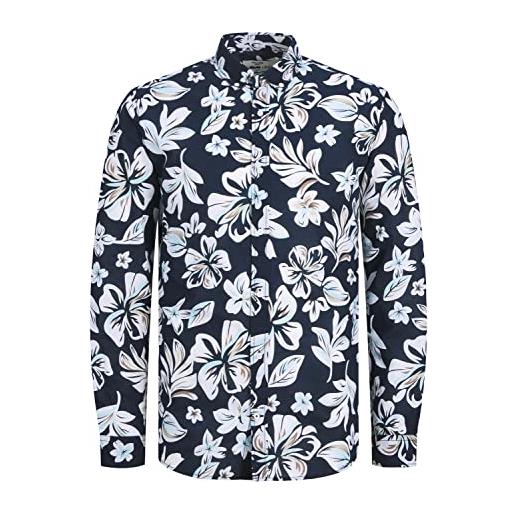 JACK & JONES jprblasummer linen print shirt l/s ss23 camicia, navy blazer/aop: slim fit, m uomo