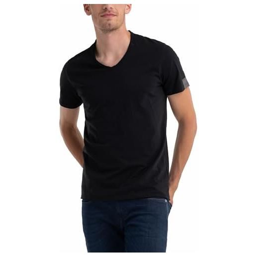 Replay t-shirt da uomo a maniche corte con scollo a v, nera (black 098), xl