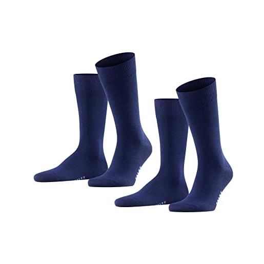 Falke happy 2-pack m so cotone tinta unita confezione di 2 paia, calzini uomo, blu (royal blue 6000), 43-46
