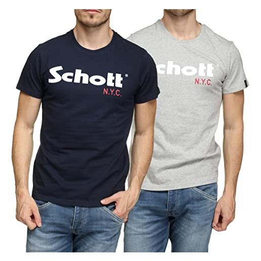 Schott nyc ts01mclogo, t-shirt uomo, multicolore (navy/grey), xl