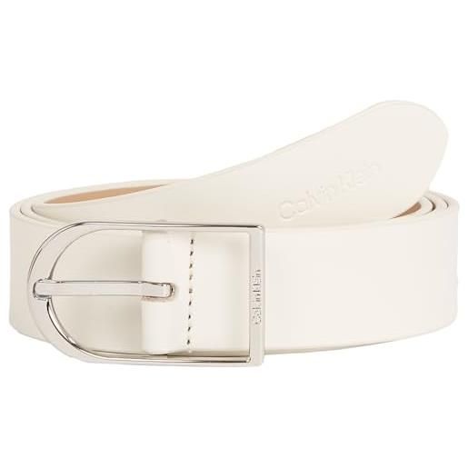 Calvin Klein cintura donna centre bridge buckle belt 3.0 in pelle, bianco (bright white), 65 cm