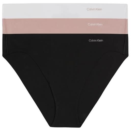 Calvin Klein slip bikini modellanti donna confezione da 3 senza cuciture, multicolore (black/white/subdued), m