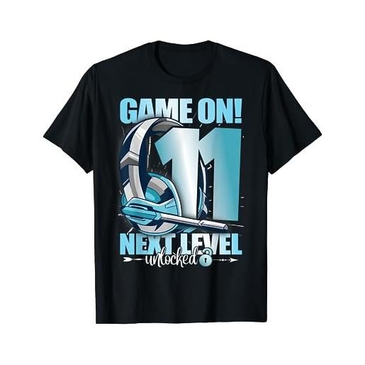 Funny 11th birthday motifs for gamers an level unlocked 11° compleanno 11 anni ragazzo ragazza gaming maglietta