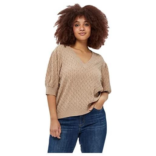 Peppercorn rosalia v-neck half sleeve knit t-shirt curve donna, marrone (0273m warm sand melange), 48