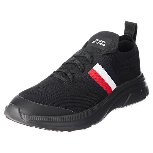 Tommy Hilfiger modern runner knit stripes ess fm0fm04798, sneaker da corsa uomo, nero (black), 41 eu