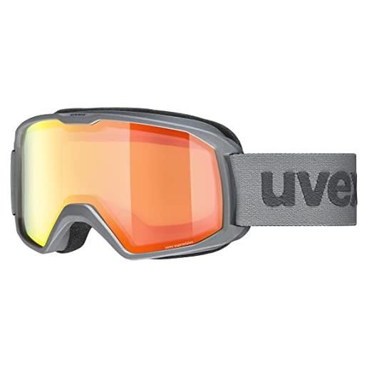 Uvex elemnt fm, occhiali da sci unisex, campo visivo ampliato, privo di appannamenti, ventilazione della montatura senza spifferi, rhino matt/orange-orange, one size