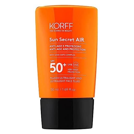 Korff sun secret air fluido ultralight viso spf50 idratante ed anti-age, textura ultraleggera, protezione molto alta, 50ml