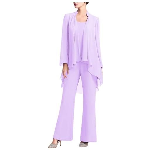 Zaldita completo donna elegante 3 pezzi suit set da cerimonia in chiffon tailler pantaloni top cardigan elegante aperto sul davanti pantaloni compleanno sposa nozze lanvanda l