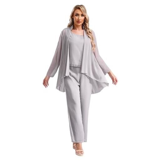 Zaldita completo donna elegante 3 pezzi suit set da cerimonia in chiffon tailler pantaloni top cardigan elegante aperto sul davanti pantaloni compleanno sposa nozze lanvanda 2xl