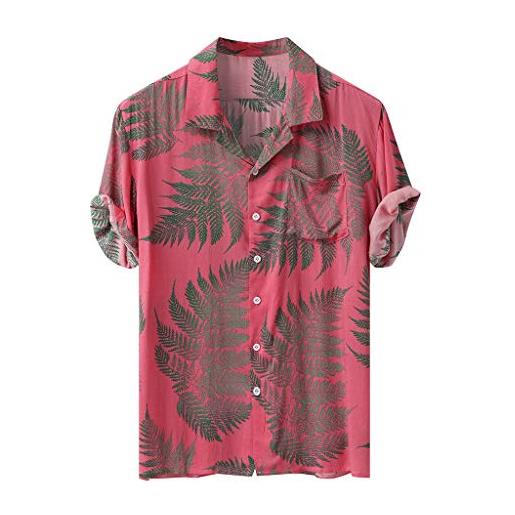 Xmiral camicia uomo camicie uomo maglia camicie uomo eleganti maglia uomo camicia magliette camicia camicetta uomo colorato estate manica corta bottoni allentati casual hawaiano (m, 2rosa)