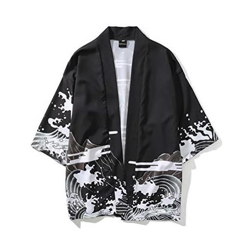 Kagodri giacca kimono da uomo, in cotone a maniche larghe, con motivo a gru