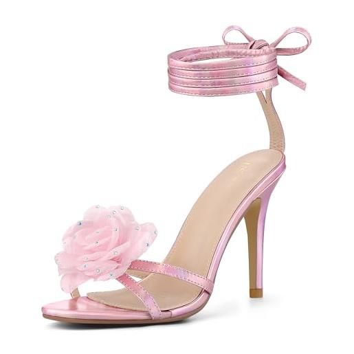 Allegra K women's flower rhinestone open toe lace up sandals pink us 7.5/uk 5.5/eu 38