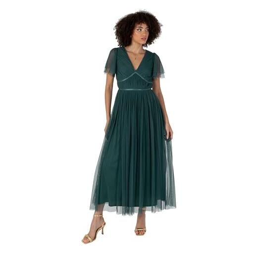 Anaya with Love women's ladies midaxi dress v-neck short flutter sleeve ribbon a-line tulle for bridesmaid wedding guest prom ball gown nan, rosa da sposa, 50 donna