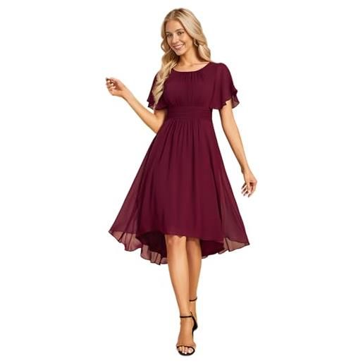 Ever-Pretty abito cerimonia donna maniche a volant chiffon pieghe al ginocchio abito da sera elegante verde scuro 44