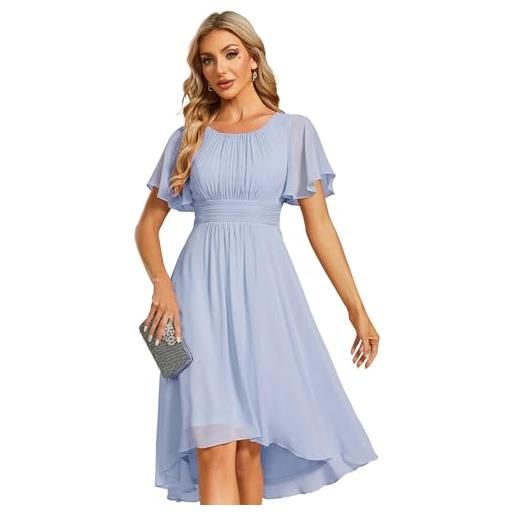 Ever-Pretty abito da cerimonia donna maniche a volant chiffon pieghe al ginocchio abito da sera elegante champagne 50