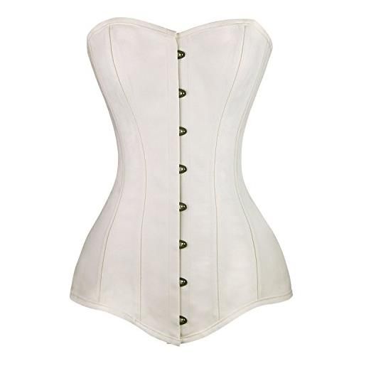 Charmian women's spiral steel boned brocade long torso hourglass body shaper corset satin white x-large
