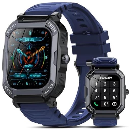 xinwld smartwatch uomo, 1.85 orologio smartwatch uomo con chiamate e risposta, 113 modalità sport cardiofrequenzimetro sonno smart watch, ip68 contapassi orologio sportivo, fitness tracker android ios, blu