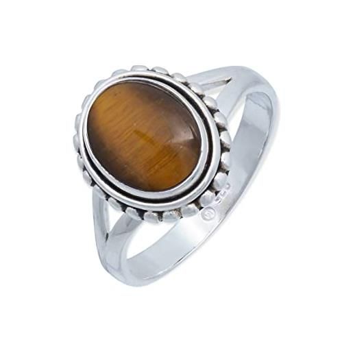 mantraroma anello argento 925 con pietre preziose occhio di tigre pietra marrone argento sterling da donna in vero argento (mrg-076-18-(50))