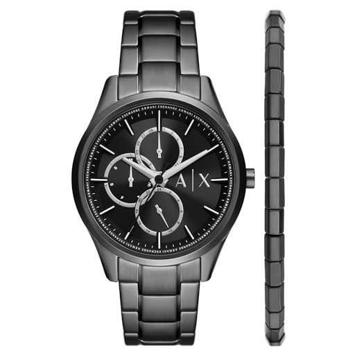 Armani Exchange set con orologio multifunzione da uomo in acciaio nero e bracciale, ax7154set