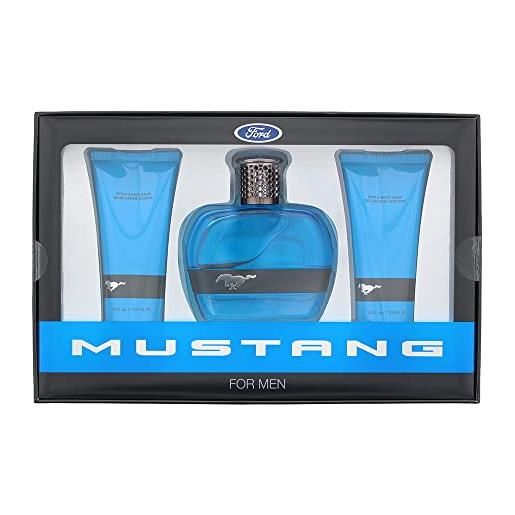 Mustang set regalo blu 3 pezzi: eau de toilette 100 ml - balsamo dopobarba 100 ml - lavaggio capelli e corpo 100 ml