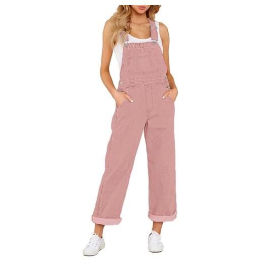 Minetom salopette donna salopette di jeans casuale tuta estiva pantaloni con tasca pantaloni da lavoro gamba larga baggy jeans y2k comfy jumpsuit e rosa m