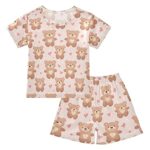 Generic set pigiama estivo con orsetto carino con cuore, set corto per bambini per ragazze e ragazzi, multicolore, 8 anni