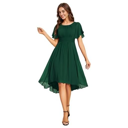 Ever-Pretty abito cerimonia donna maniche a volant chiffon pieghe al ginocchio abito da sera elegante blu navy 46