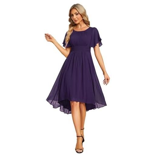 Ever-Pretty abito cerimonia donna maniche a volant chiffon pieghe al ginocchio abito da sera elegante verde scuro 54