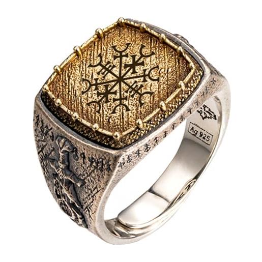 ForFox anello lost soul anello rune vichinghe e drago e spada in argento sterling 925 bicolore gioielli nordici per uomo taglia 22 regolabile