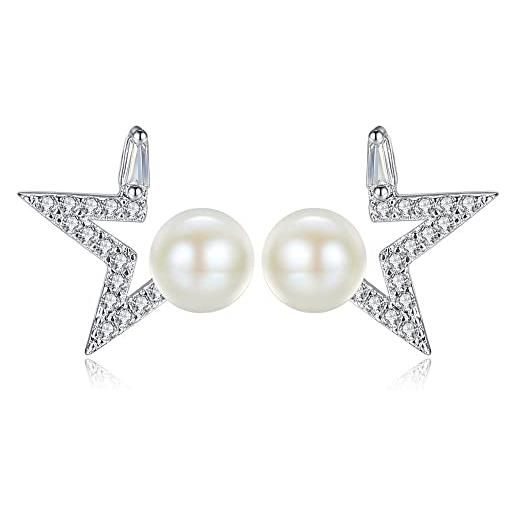 XYFCJK 2 paia di orecchini a perno da donna s925 con perle - zircone stella cava minimalista gioielli di moda, fascino leggero ipoallergenico fidanzata regalo di compleanno per mamma, 2 paia, 1,3 cm