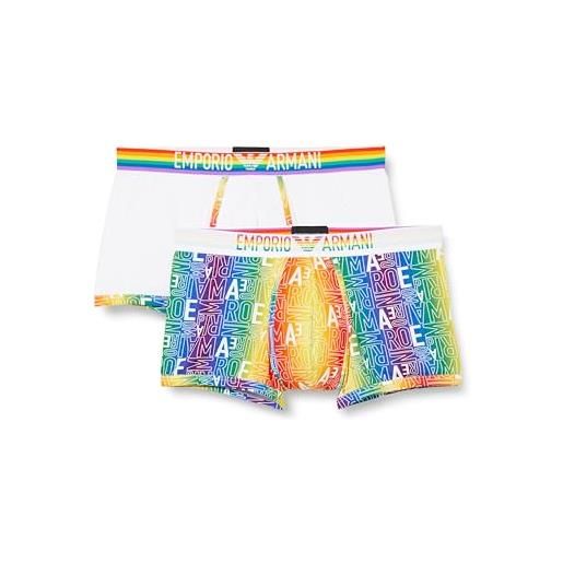 Emporio Armani stretch cotton rainbow logo 2-pack trunk, boxer uomo, multicolore (multicolor-white), xl
