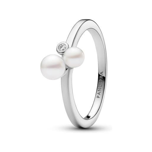 Pandora timeless anello, in argento sterling con perla coltivata d'acqua dolce trattata bianca e zirconia cubica trasparente, 60