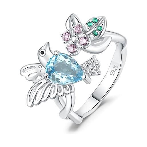 JewelryPalace 1.5ct colibrì anello infinito donna argento con naturale topazio azzurro, anelli donna regolabili argento 925 con pietra a pera, fedina zirconi anello anniversario set gioielli donna