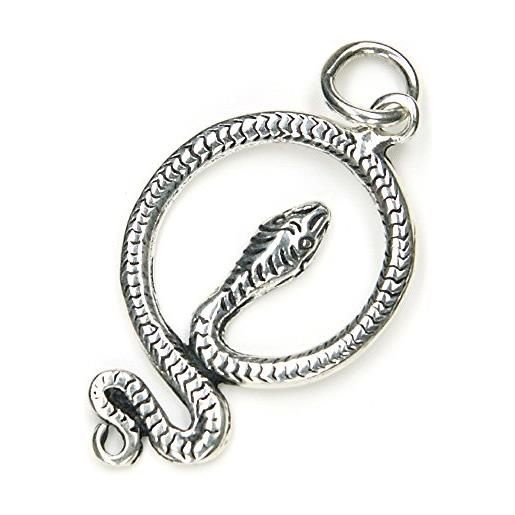 NKlaus ciondolo a catena serpente argento 925 ossidato 3,7 cm serpente cobra animale amuleto 10685