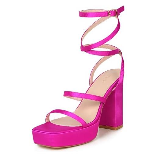 Allegra K women's open toe platform buckle chunky heel sandals hot pink us 9/uk 7/eu 40