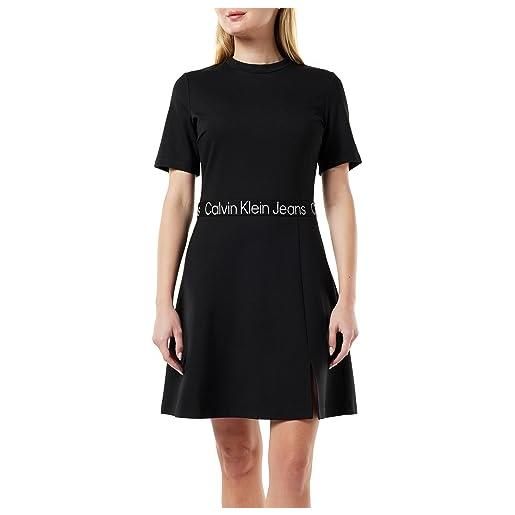 Calvin Klein Jeans tape milano short sleeve dress j20j221408 vestito a ruota, nero (ck black), l donna