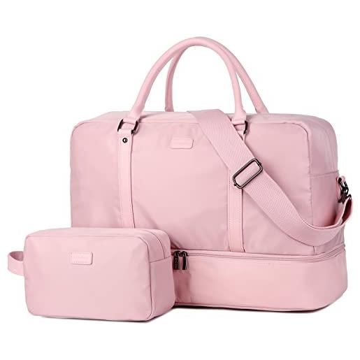 Baosha donne viaggio duffel bag weekender overnight bag sport tote gym bag con sacchetto di scarpe borsa da toilette 0 hb-38, rosa, borsa da viaggio per le donne